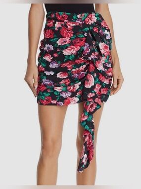 NWT Ronny Kobo Floral Black Floral Wrap Lauryn Mini Skirt Size Small MSRP $338